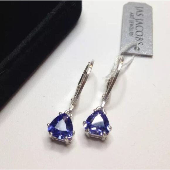 Beautiful 2.5ctw Trillion Cut Tanzanite Earrings in Sterling Silver - Picture 1 of 8